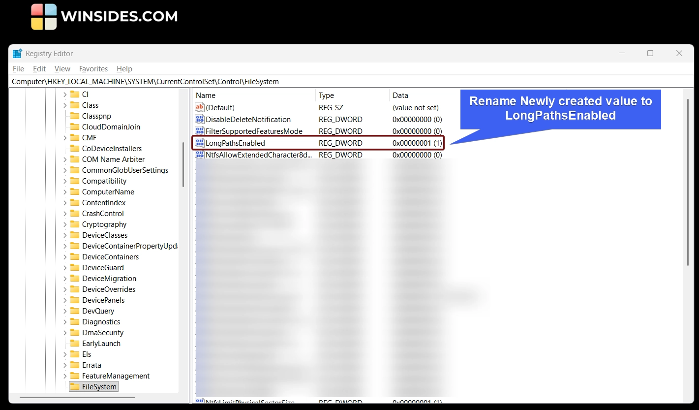 Rename newly created value to LongPathsEnabled Rename newly created value to LongPathsEnabled