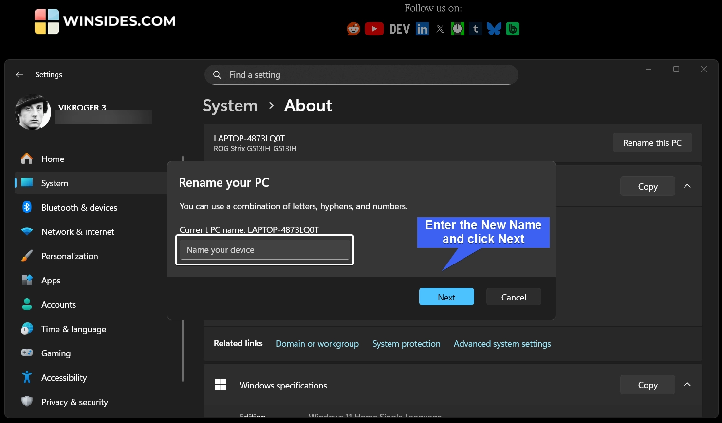 Enter new Computer Name and click Next Enter new Computer Name and click Next