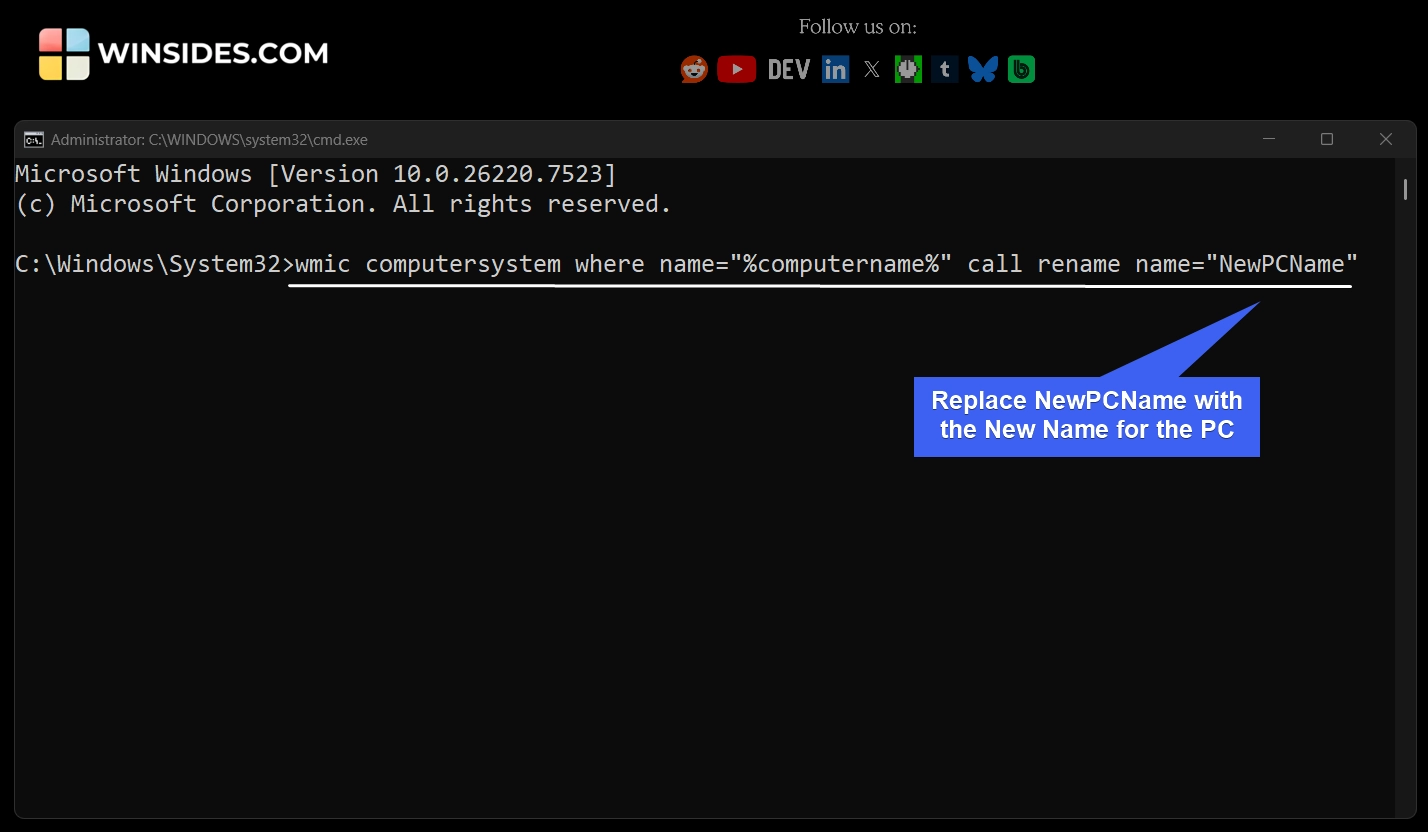 Rename This PC on Windows 11 using Command Prompt Rename This PC on Windows 11 using Command Prompt