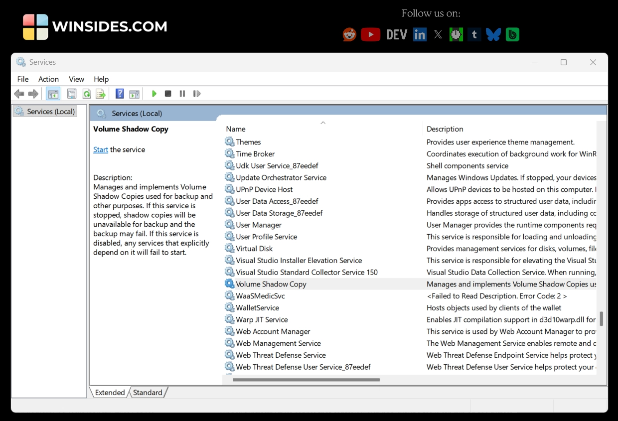 Volume Shadow Copy Service Volume Shadow Copy Service