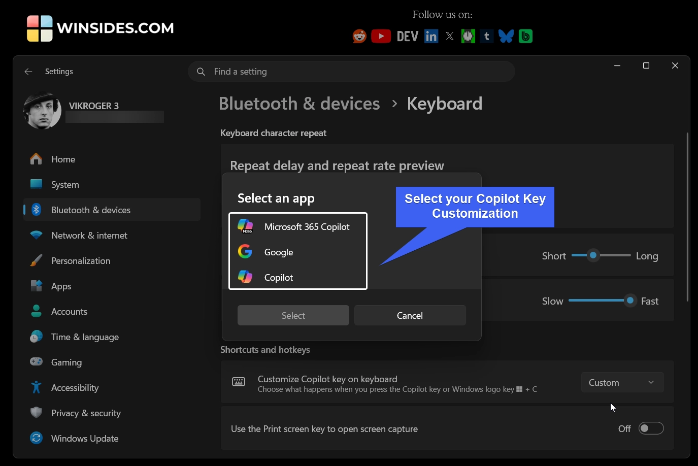 Choose your Custom option for Copilot Key Choose your Custom option for Copilot Key