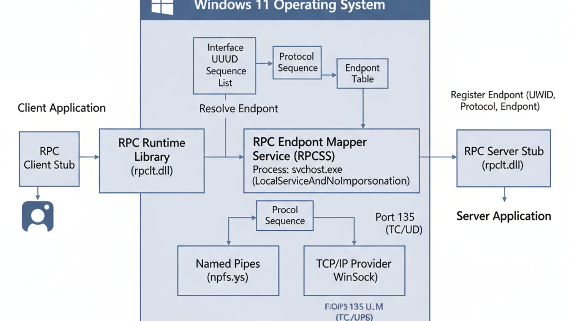 RPC Endpoint Mapper on Windows 11: Explained & Managed 2 Technical Diagram for RPC Endpoint Mapper on Windows 11