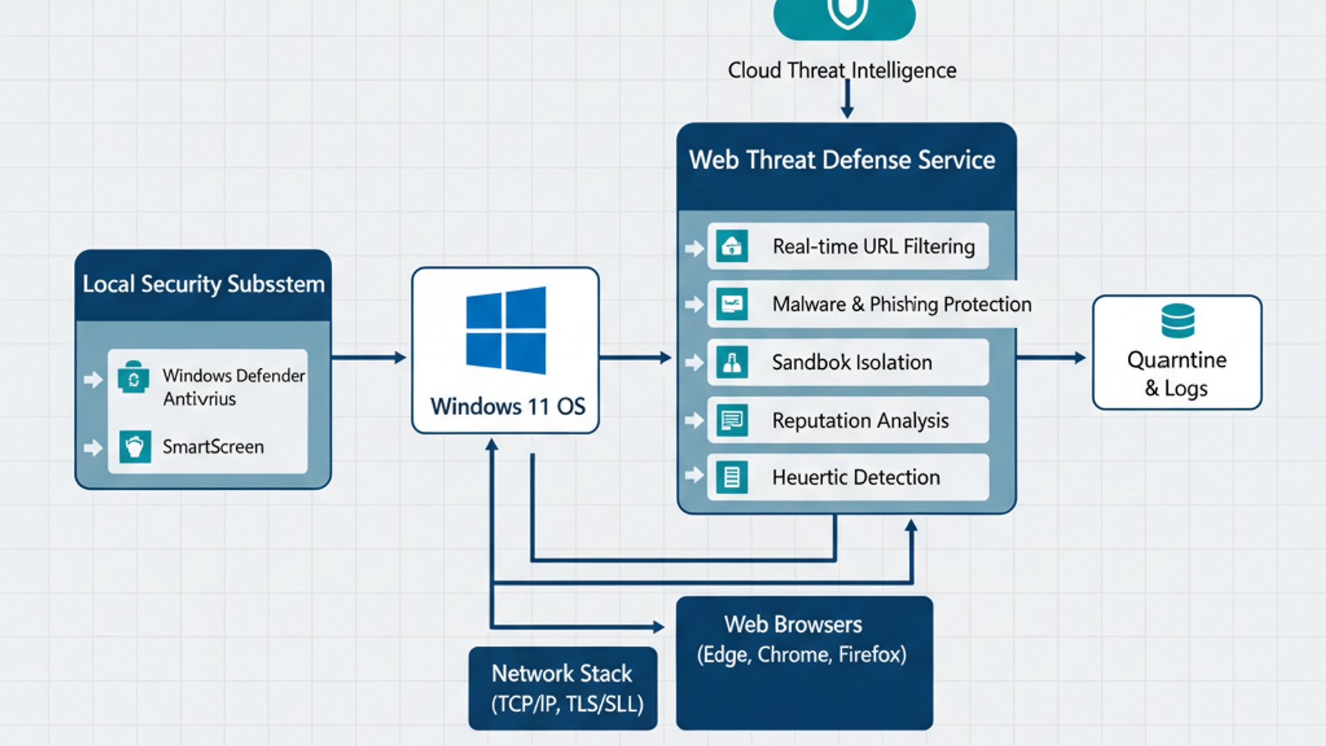 Technical diagram for Web Threat Defense Service on Windows 11